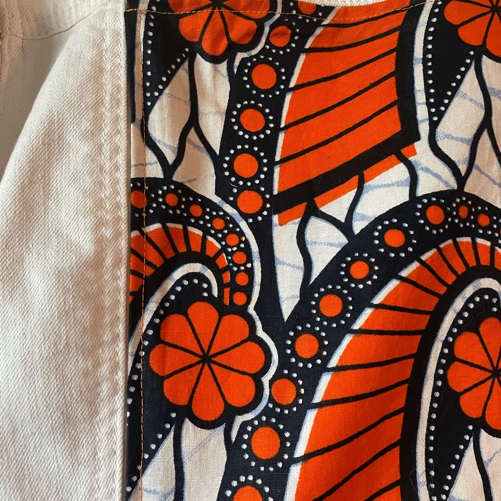 Handcrafted Jean Jacket With African Wax Fabric Panels - Picture 7 of 15